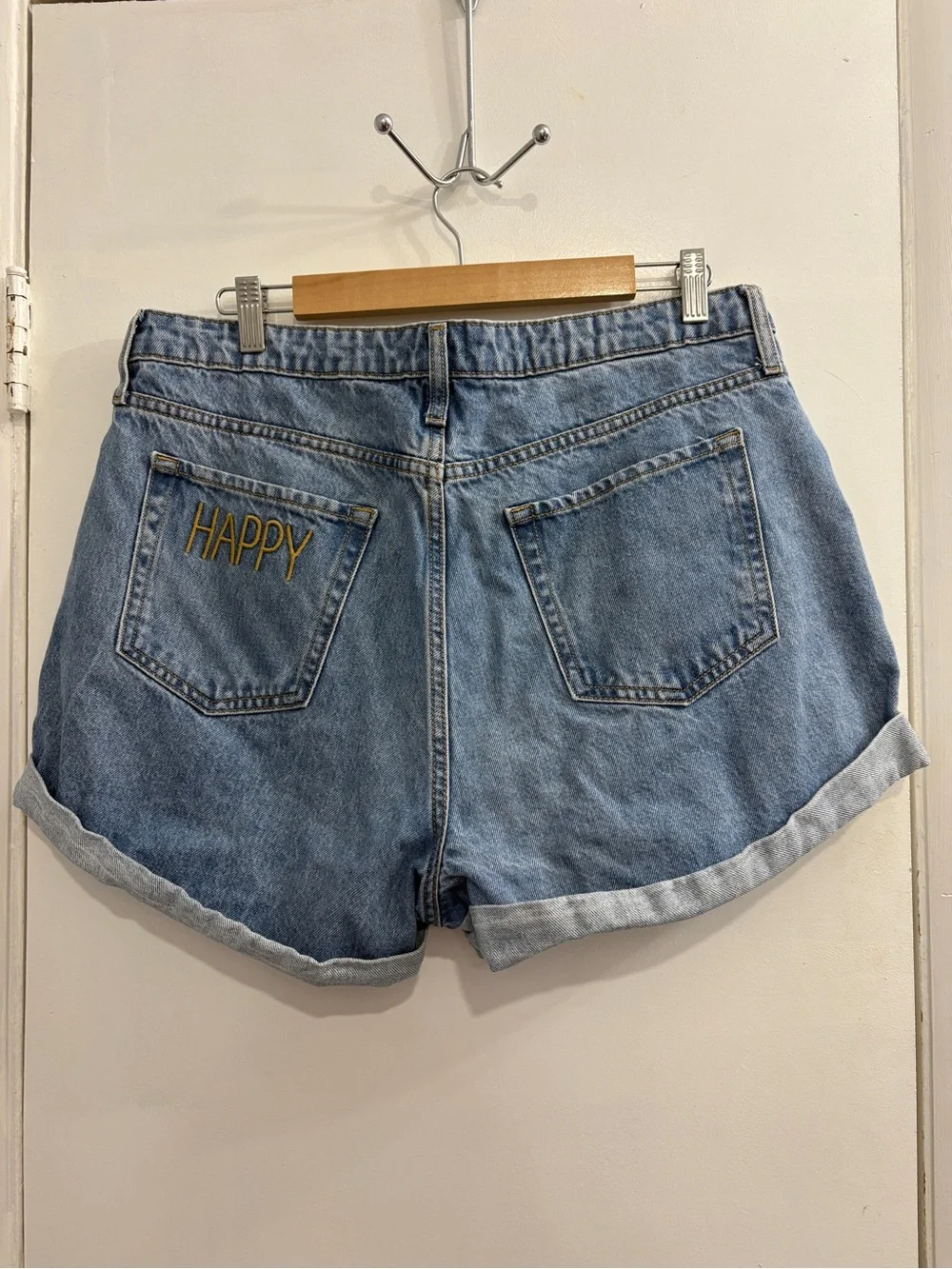 Light Blue Rolled-Hem Denim Shorts